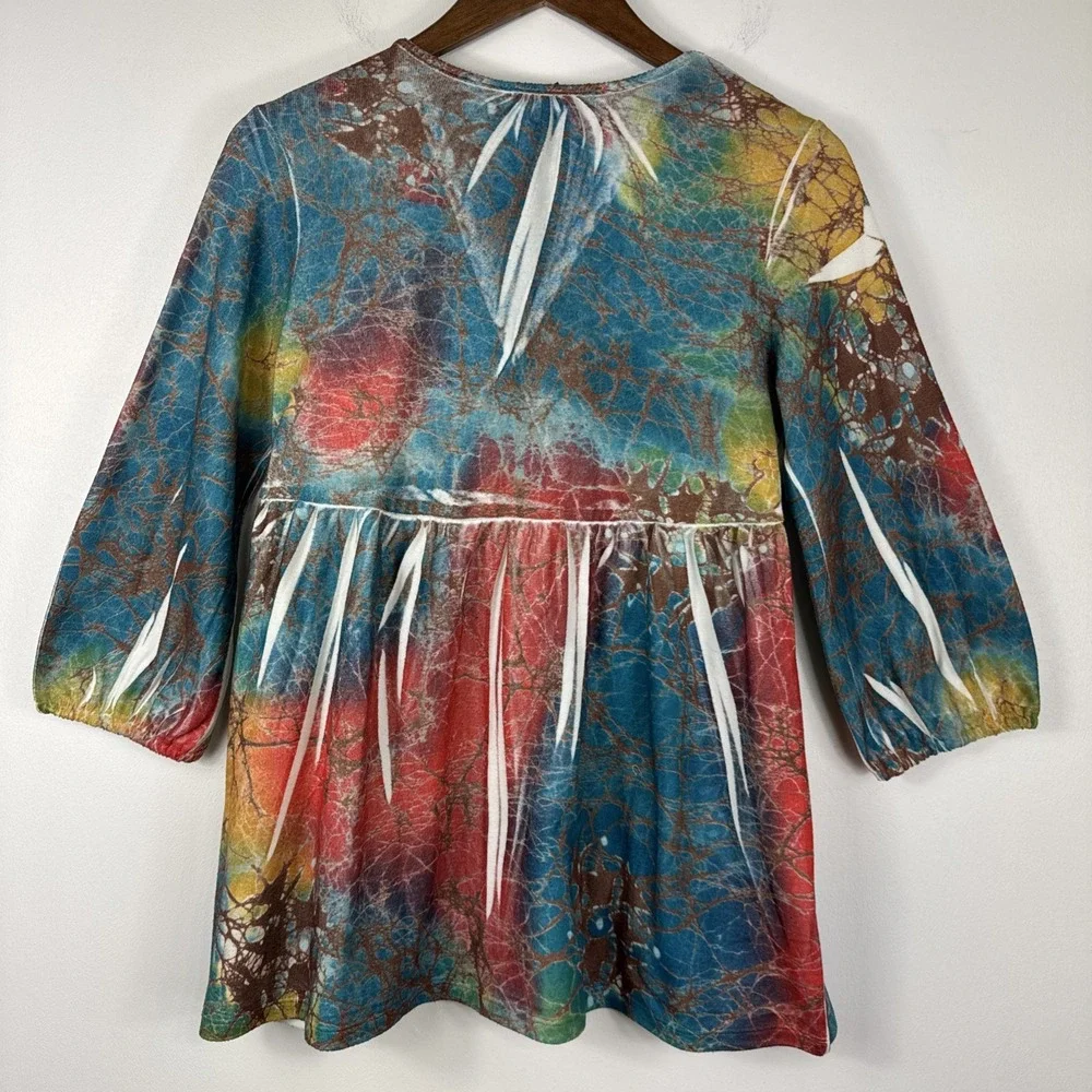 Y2K 2000s Top Womens Large XL Colorful Vibrant Babydoll‎ Boho Tunic Blouse - Picture 4 of 10